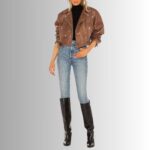 Cropped Brown Leather Jacket Women's - Full View