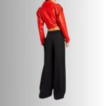 Cropped Red Leather Jacket - Back View
