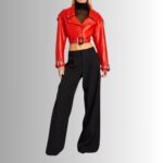 Cropped Red Leather Jacket - Full Picture