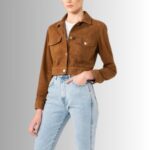 Cropped suede jacket womens-front view 2