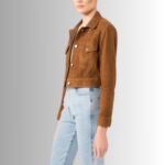 Cropped suede jacket womens-side view