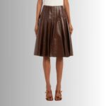Front view of brown leather pleated skirt