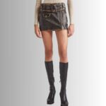 Front view of lambskin leather skirt in black color