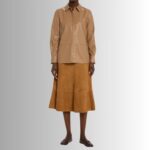 Front view of luxurious suede A-line skirt