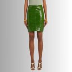 Front view of stylish green leather skirt