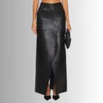Front view of stylish leather maxi skirt