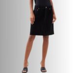 "Front view of suede a-line skirt"