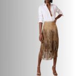 "Front view of suede fringe skirt"