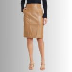 Front view of tan leather skirt