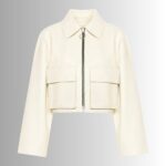 Front view-of white leather jacket for women