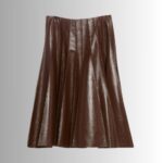 Full view of brown leather pleated skirt