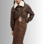 Full view of elegant brown leather midi skirt
