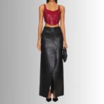 Full view of elegant leather maxi skirt