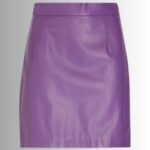 Full view of glamorous purple leather skirt