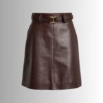 Full view of leather skirt with belt