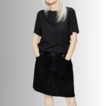 "Full view of suede a-line skirt"