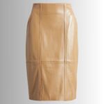 Full view of tan leather skirt