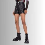 High Waisted Leather Shorts - Side View