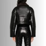 Leather jacket with fur collar-back view