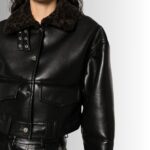 Leather jacket with fur collar-closeup