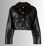 Leather jacket with fur collar-front view