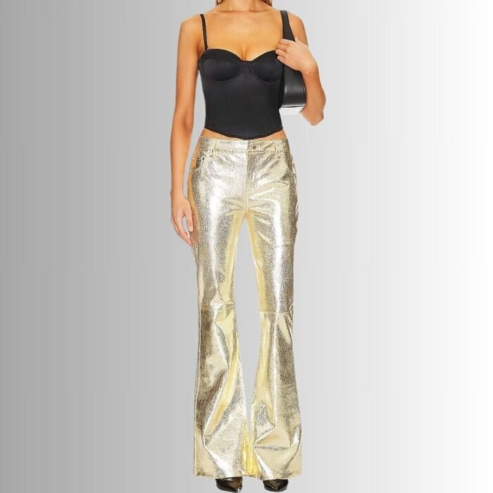 Metallic Leather Pants - Full-Length View