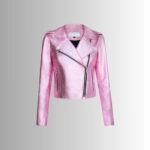 Pink metallic leather jacket-front view 2