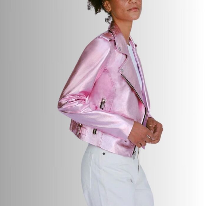 Pink metallic leather jacket-side view