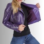 Purple Leather Jacket Women - Side View