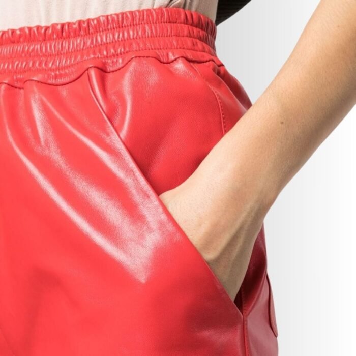 Red leather shorts - Close-up view