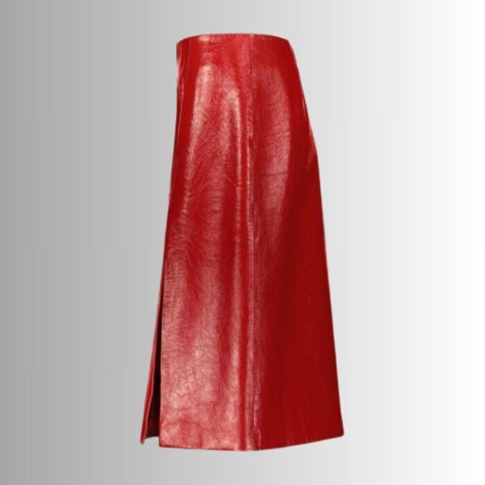 Red leather midi skirt - Side view