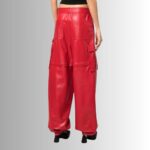 Red leather pants for women back view