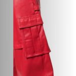 Red leather pants for women closeup