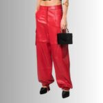 Red leather pants for women front view