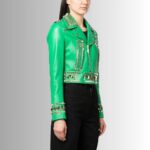 Side view-of gothic leather jacket for women