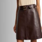 Side view of leather skirt with belt