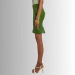 Side view of sophisticated green leather skirt