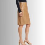 Side view of tan leather skirt