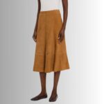 Side view of versatile suede A-line skirt