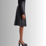 Side view of women's leather pencil skirt"