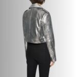 Silver Leather Jacket Women - Back View