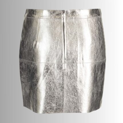 Silver leather mini skirt back view