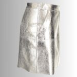 Silver leather mini skirt side view