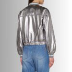 Silver metallic leather jacket-back view