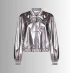 Silver metallic leather jacket-front view 1