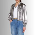 Silver metallic leather jacket-front view 2