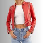 Studded leather jacket womens-front view