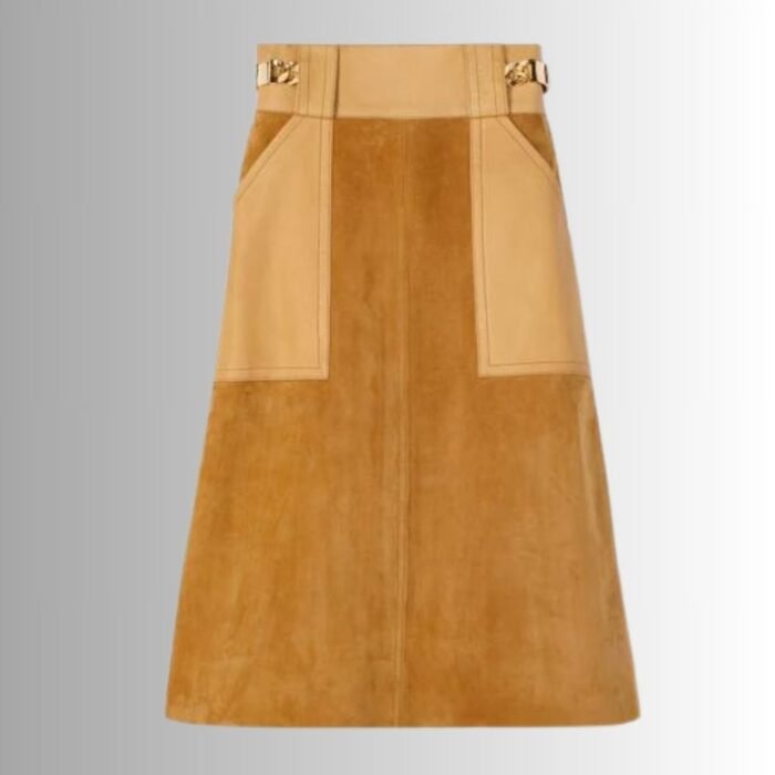 "Suede Midi Skirt - Front View"