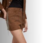 Side view of suede shorts for women