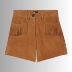 "Tan leather shorts - Front view"